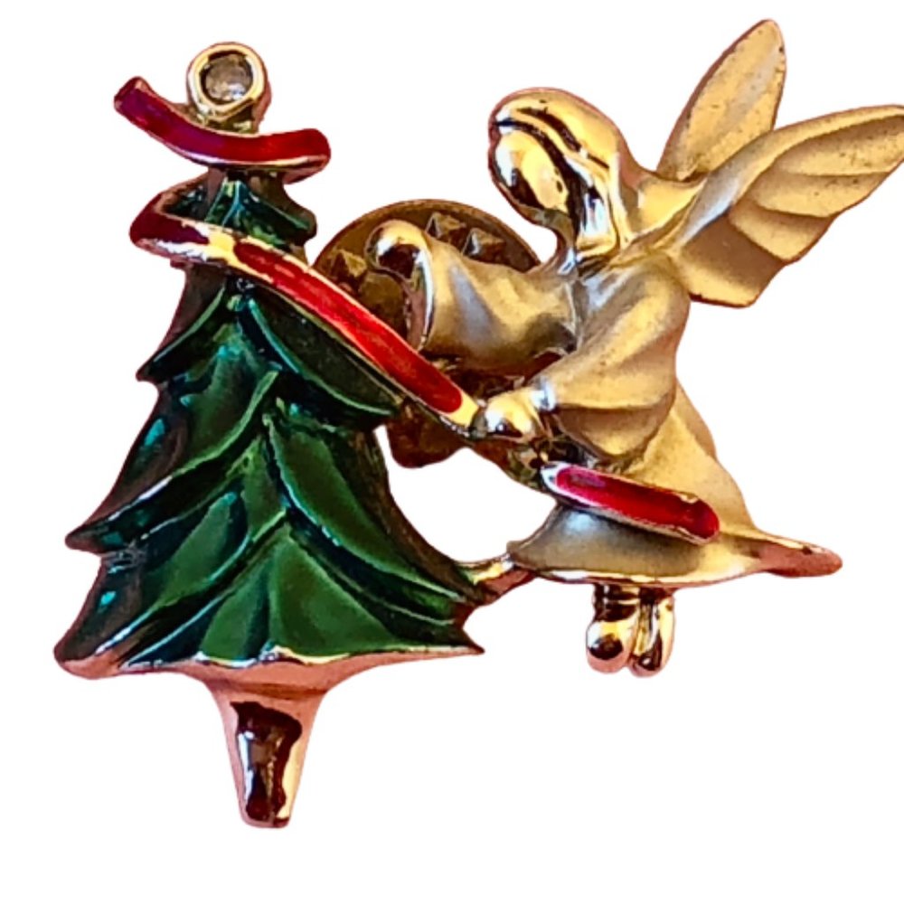 GIGI Giusti Christmas Tree & Angel Vintage Tac Pin